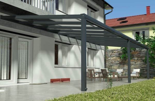 Alu Terrassenüberdachung, Anthrazit in 10x2,5m | 10x3m | 10x3,5m | 10x4m | 10x5m von der Seite