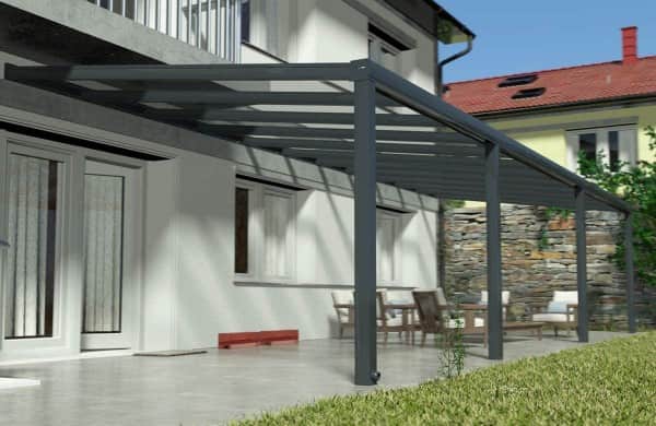 Alu Terrassenüberdachung, Anthrazit in 11x2,5m | 11x3m | 11x3,5m | 11x4m | 11x5m von der Seite